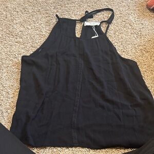 Hippie Rose Black Halter Tank with Tie Neck